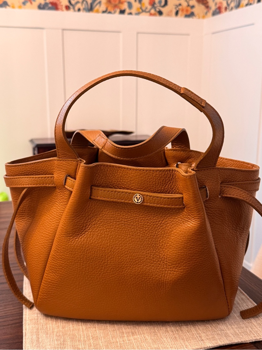 Valentina Classic Pebbled Leather Bag in Brown